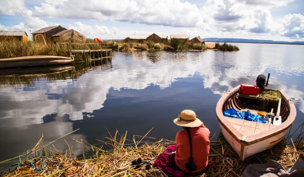 Uros island in Lake Titicaca, Peru Uros island in Lake Titicaca, Peru