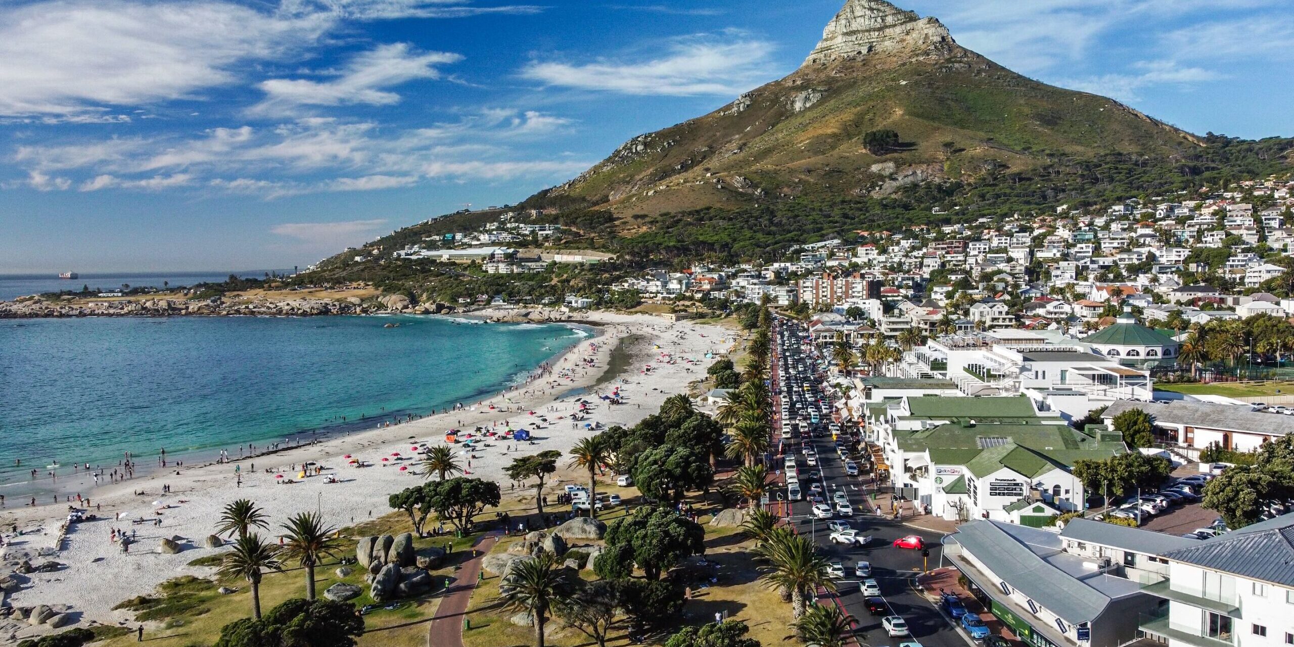 Aerial view of the city of Cape Town and Lion’s head mountain in South Africa